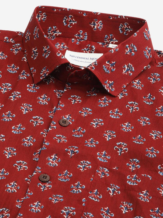 Millennial Men Maroon & Blue Cotton Full Sleeve Shirt for Men-MMF0279 - world.com