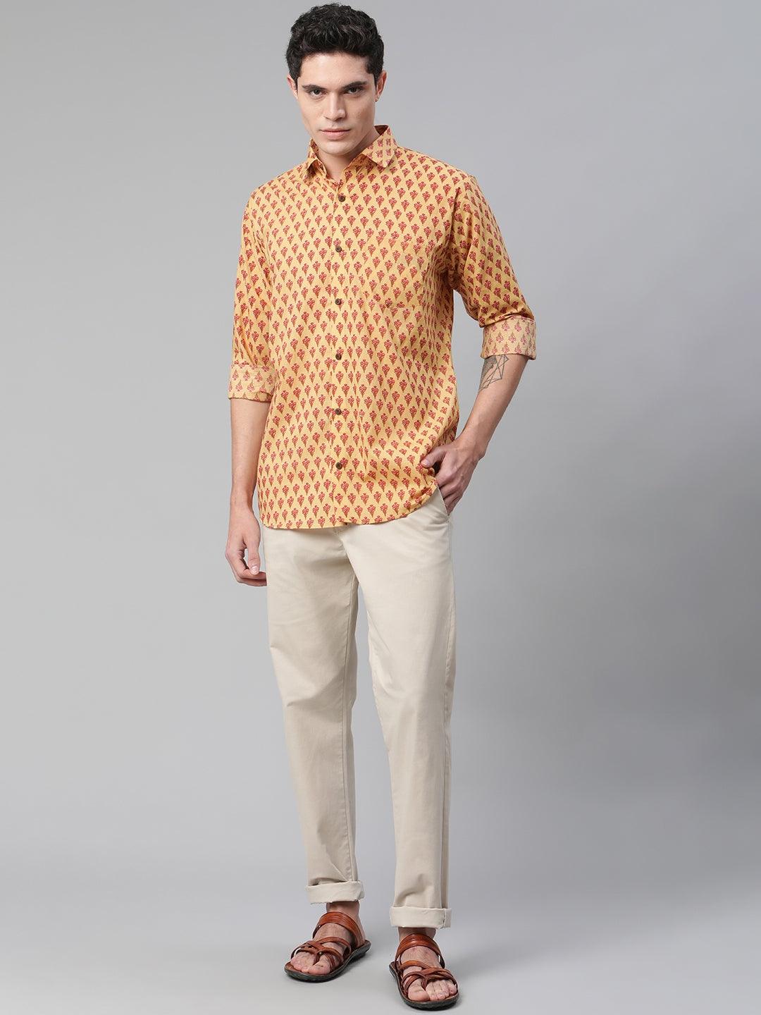 Millennial Men Mustard & Pink Cotton Full Sleeve Shirt for Men-MMF0289 - world.com