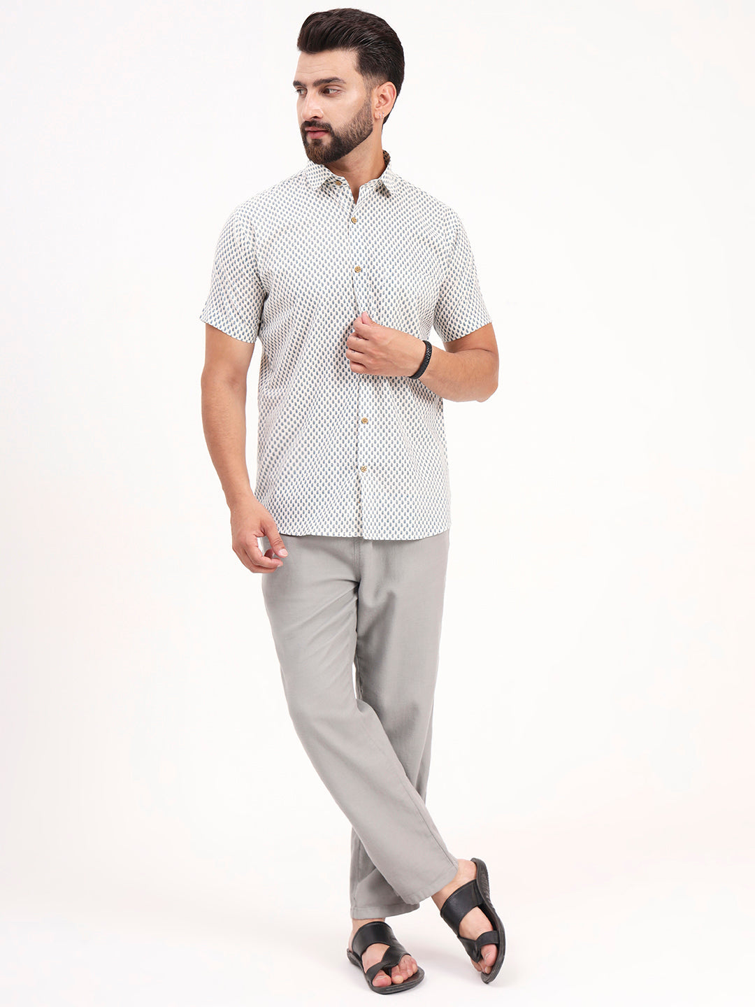 MILLENNIAL MEN White Paisley Printed Half Sleeves Shirt