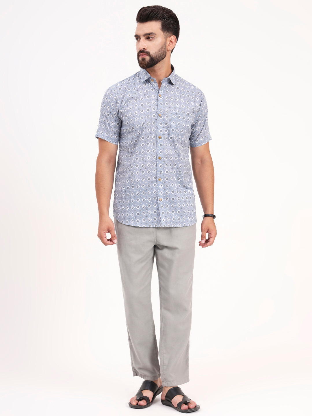 MILLENNIAL MEN Grey Abstract Printed Half Sleeves Shirt