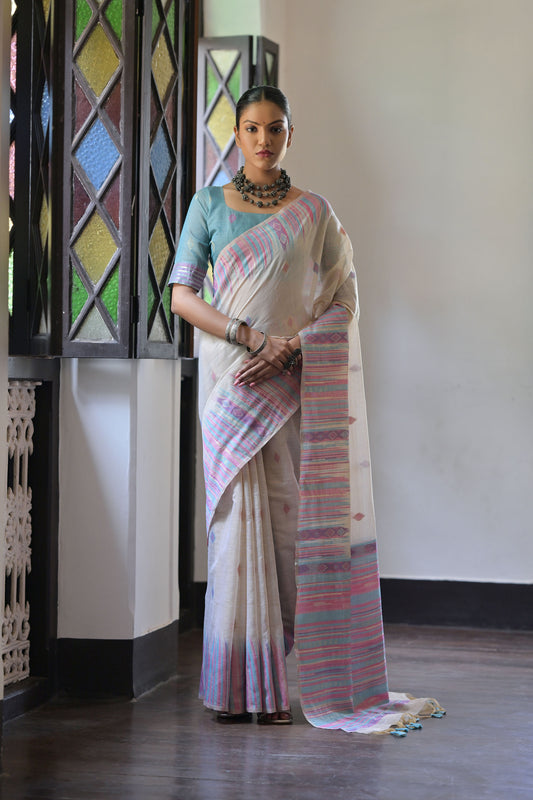 Firozi Muga Cotton Ikkat Saree