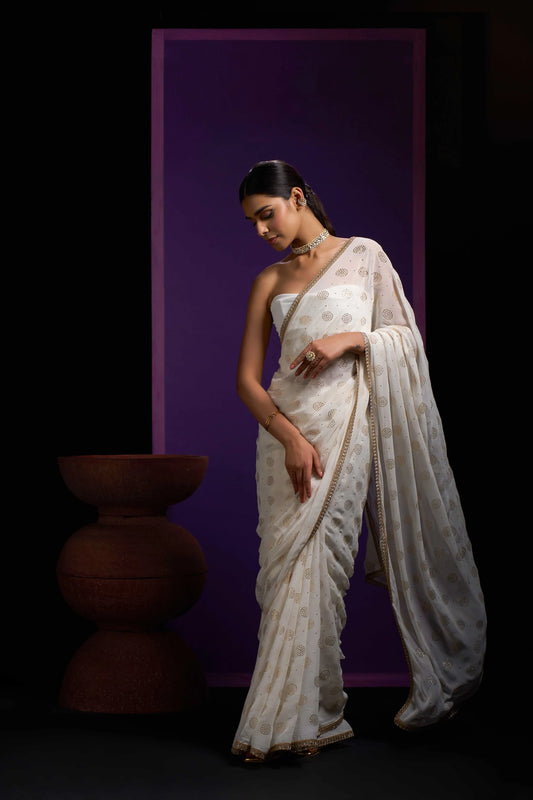 Jasmine White Viscose Georgette Saree