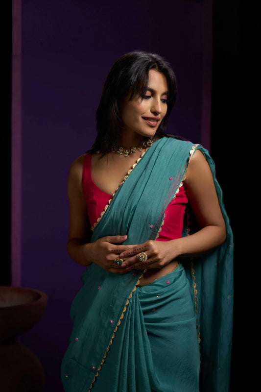 Noori Green Viscose Organza Saree