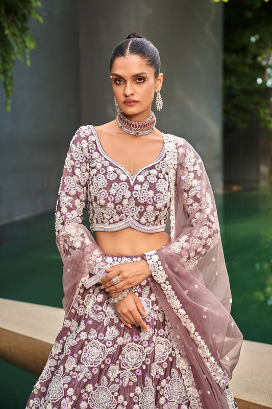 Lavender Satin Sequins & Moti work Bridesmaid Lehenga set
