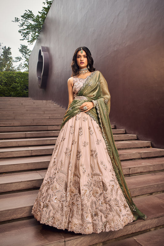 Green Viscose Sequins work Bridesmaid Lehenga set