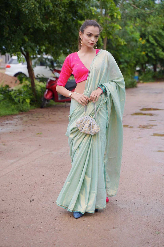 Mint Green Cotton Handloom Saree
