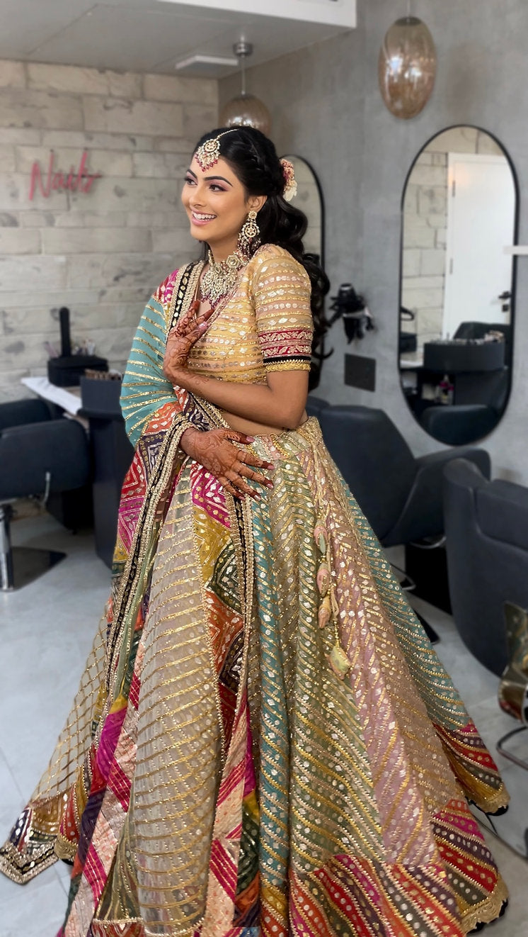 Multi Color Gota Patti Embroidery Organza Bridal Lehenga-MIHAZ041