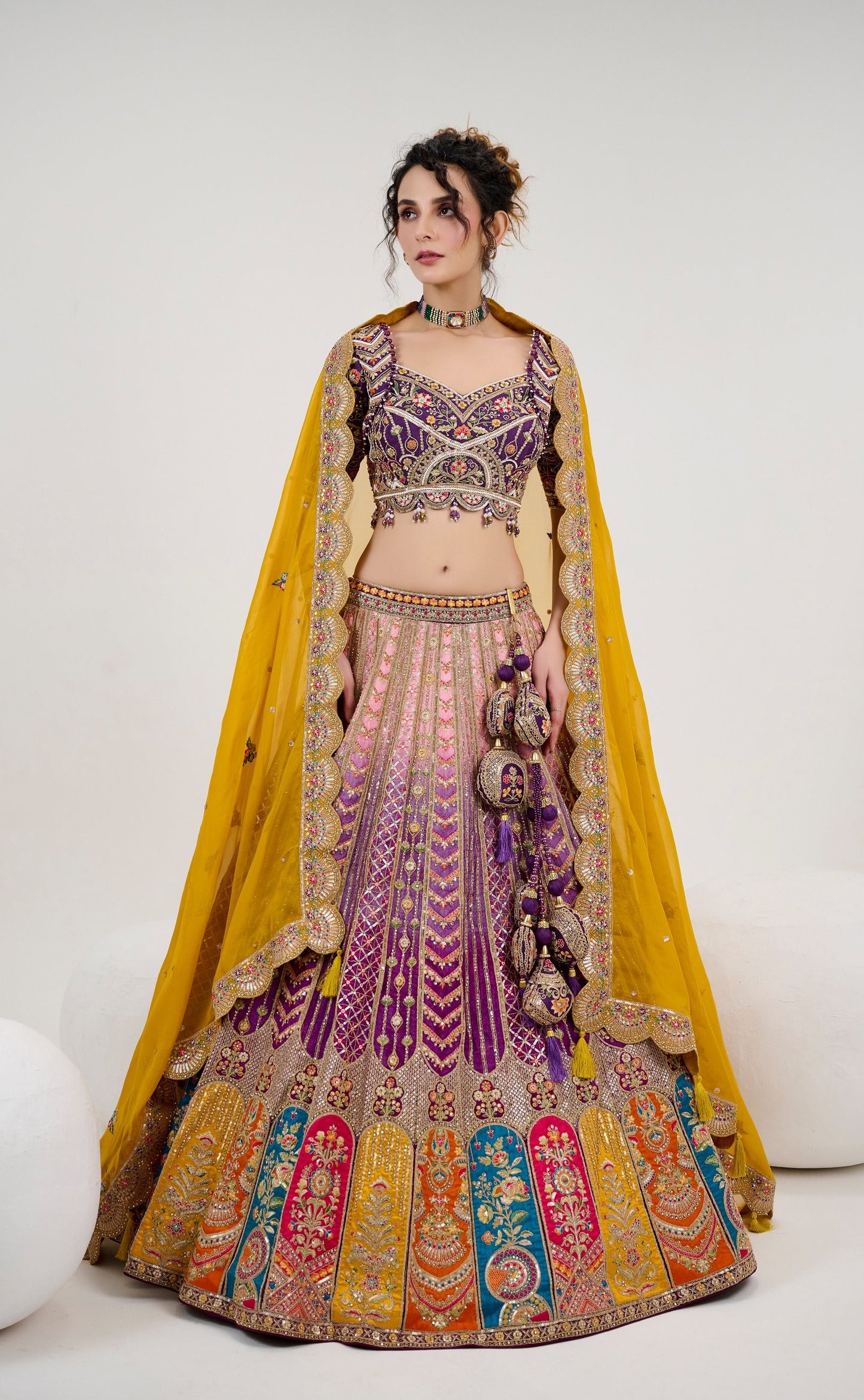 Multicolor Dori Embroidered Silk Lehenga Choli