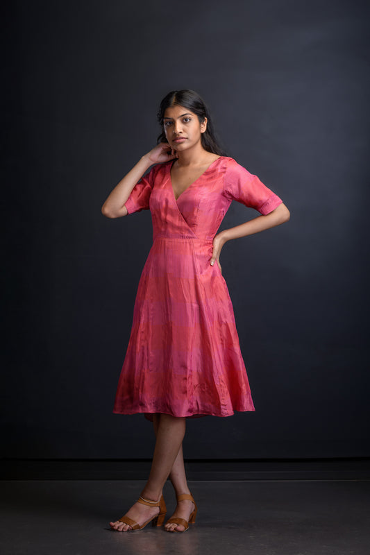 Pink Printed Uppada Silk Noor Dress