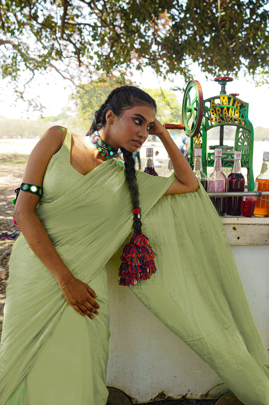 Nimbu Ice Gola | Green Handloom Cotton Silk Saree