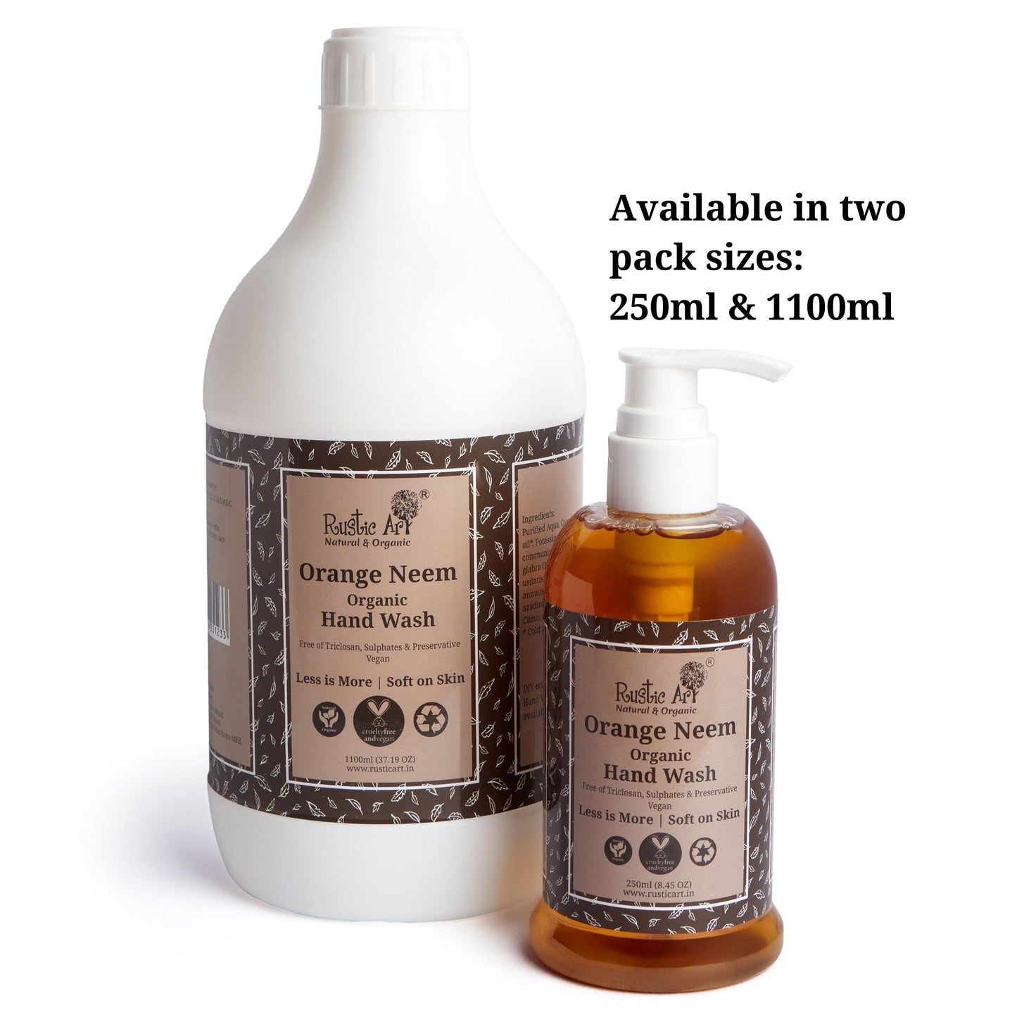 Orange Neem Hand Wash (1100ml Refill Pack), Rustic Art