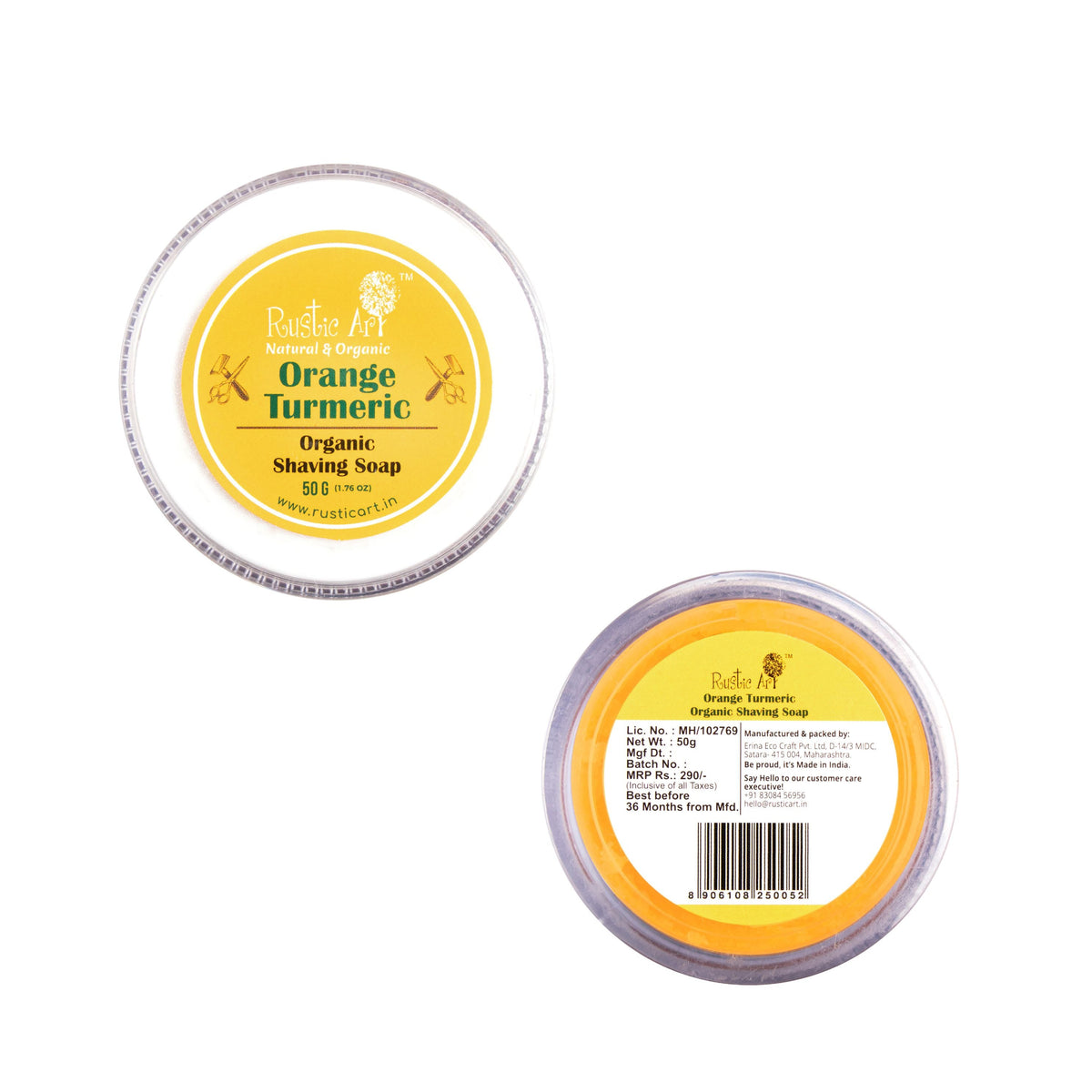 Orange Turmeric Shaving Soap (50gm), Rustic Art