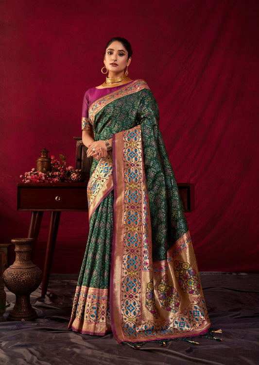 Bansi Green Paithani Silk Meenakari weaves Zari Saree