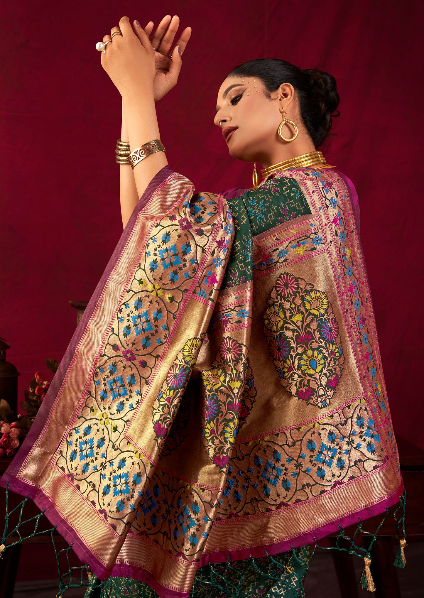 Bansi Green Paithani Silk Meenakari weaves Zari Saree