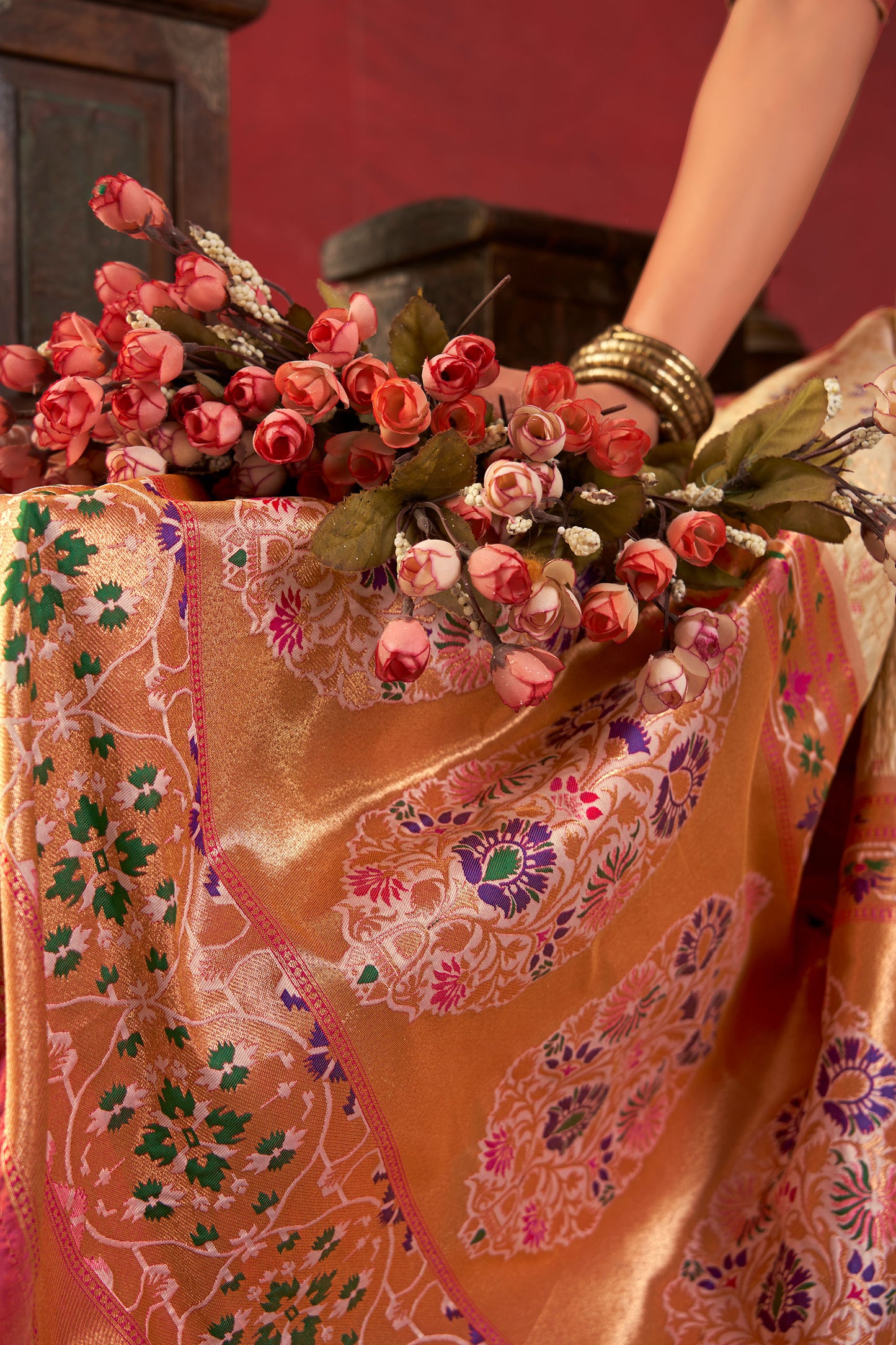 Bansi Cream Paithani Silk Meenakari weaves Zari Saree