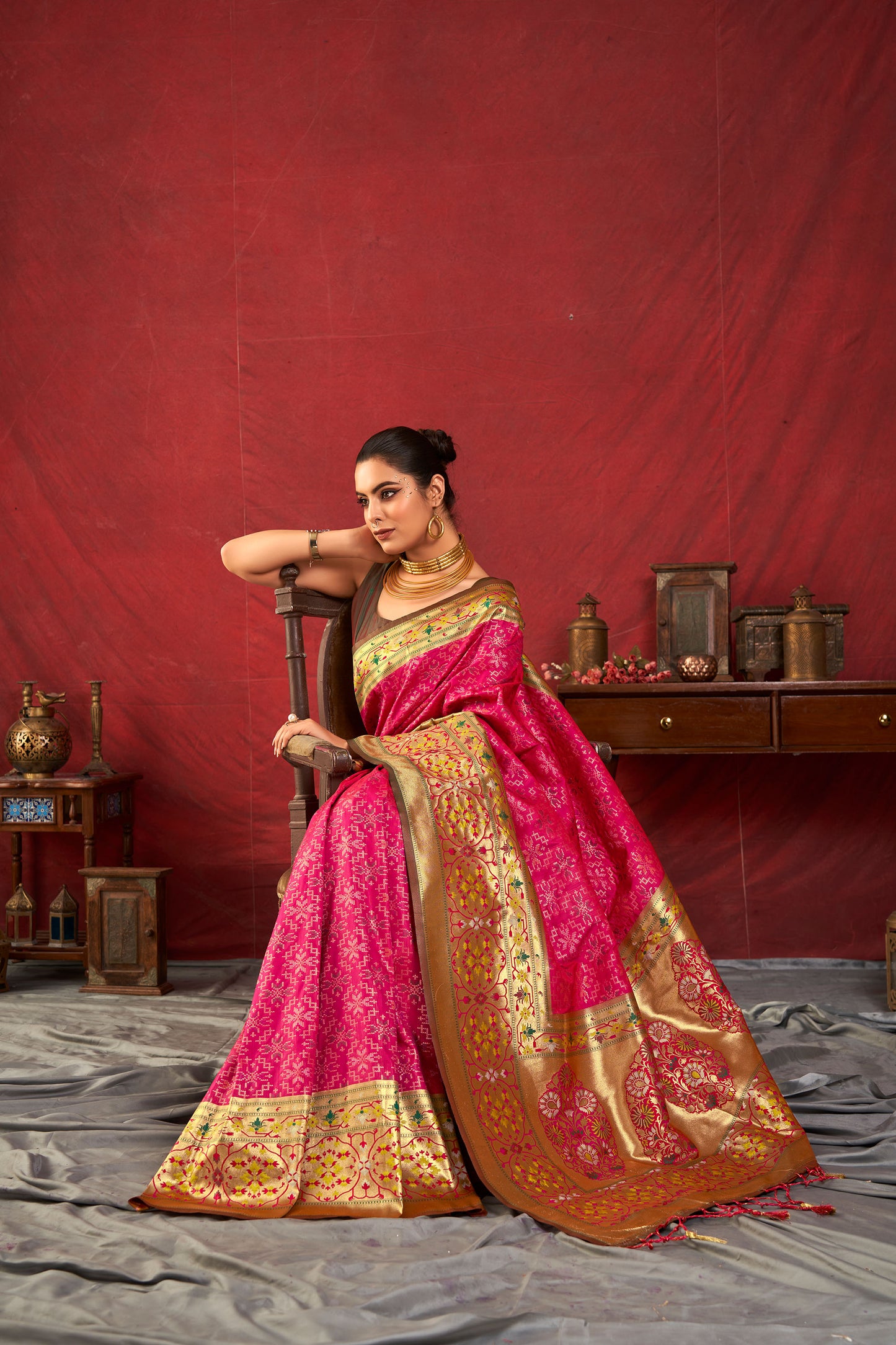 Bansi Pink Paithani Silk Meenakari weaves Zari Saree