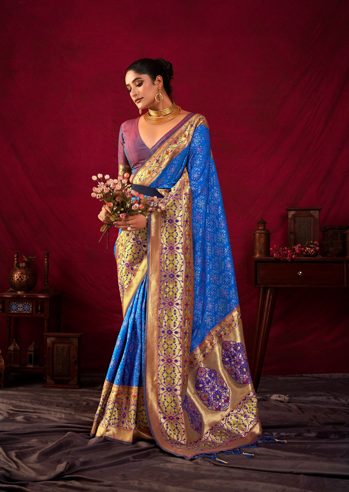 Bansi Royal Blue Paithani Silk Meenakari weaves Zari Saree