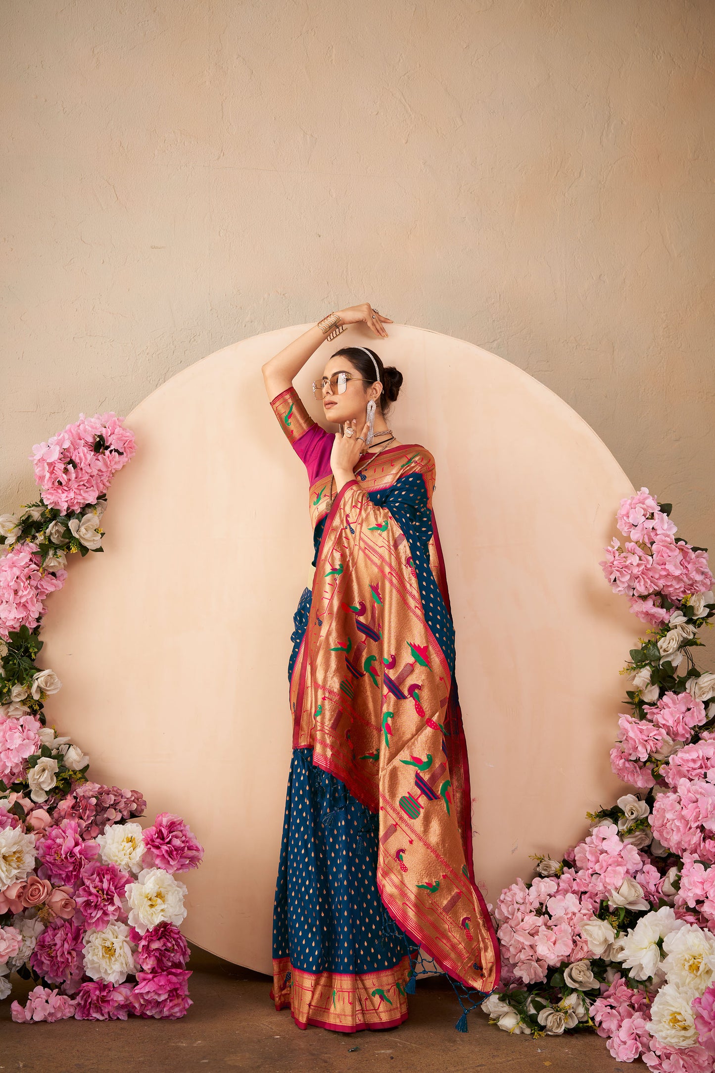 Navy Blue Paithani Silk Zari woven Butti Saree