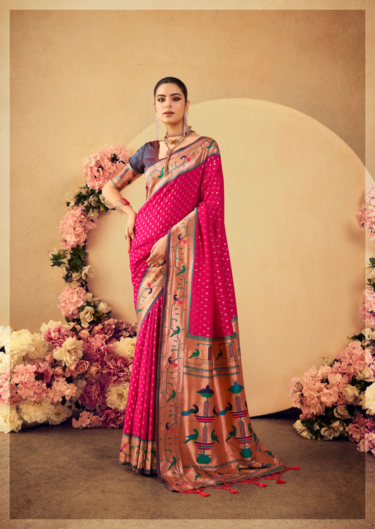 Rani Paithani Silk Zari woven Butti Saree