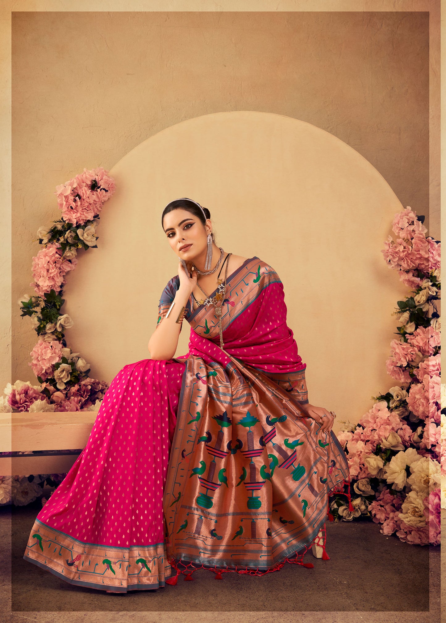 Rani Paithani Silk Zari woven Butti Saree