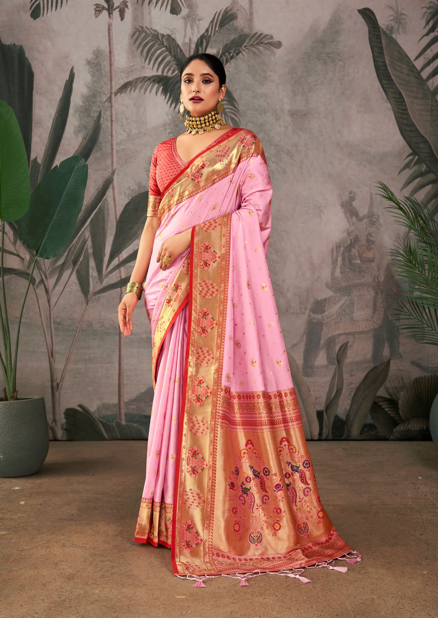 Isha Baby-Pink Paithani Silk Zari woven Saree