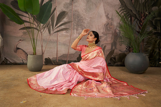 Isha Baby-Pink Paithani Silk Zari woven Saree