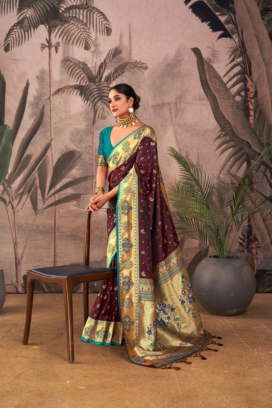 Isha Maroon Paithani Silk Zari woven Saree