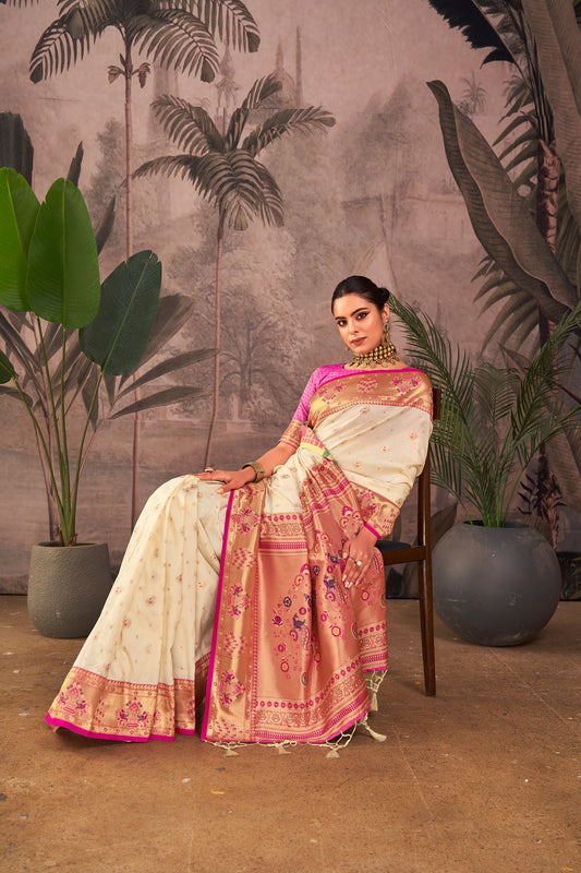 Isha White Paithani Silk Zari woven Saree