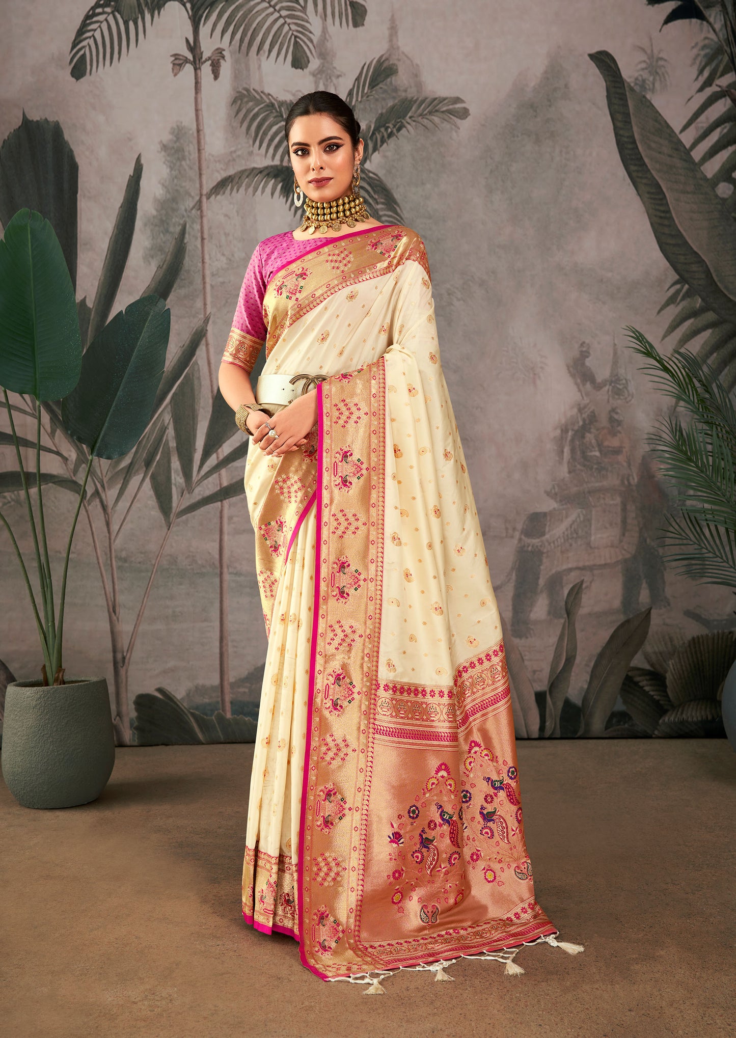 Isha White Paithani Silk Zari woven Saree