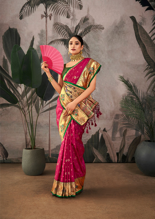 Isha Wine Paithani Silk Zari woven Saree