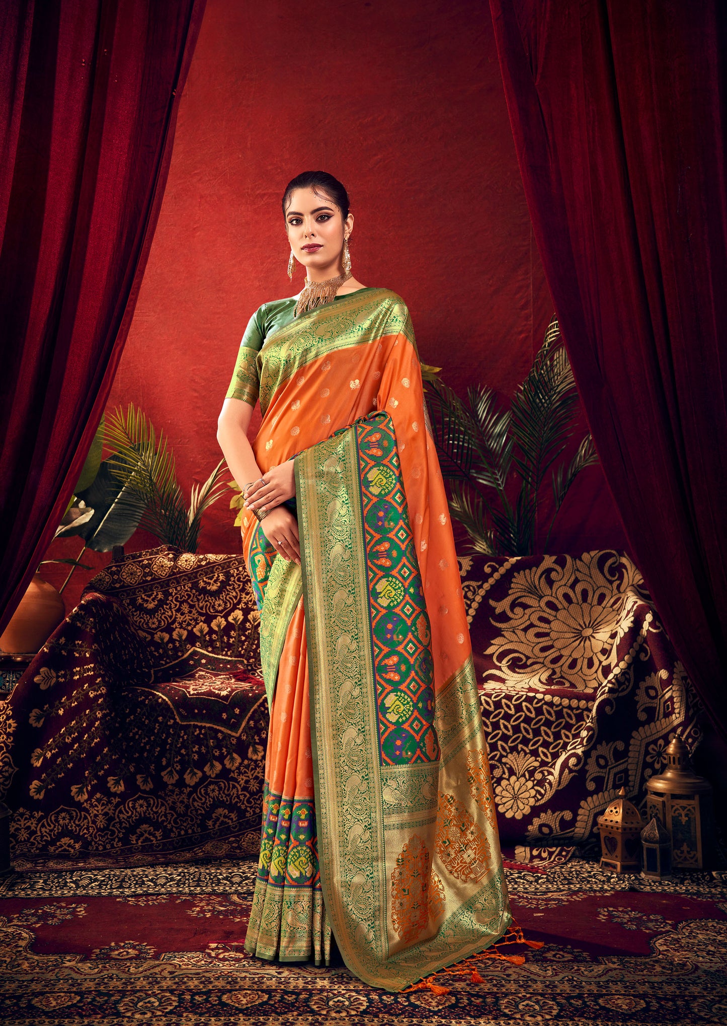 Nidhi Orange Paithani Silk Zari woven Patola Border Saree