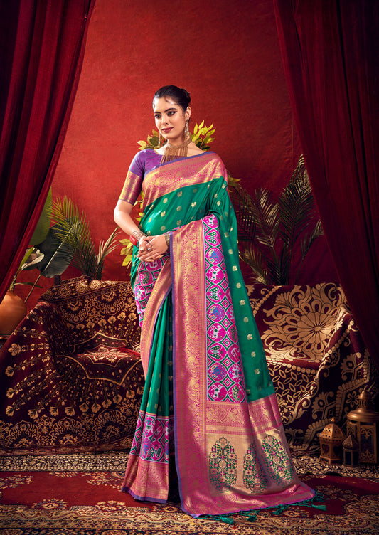 Nidhi Rama Paithani Silk Zari woven Patola Border Saree