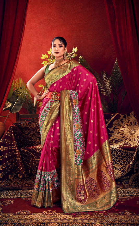 Nidhi Wine Paithani Silk Zari woven Patola Border Saree