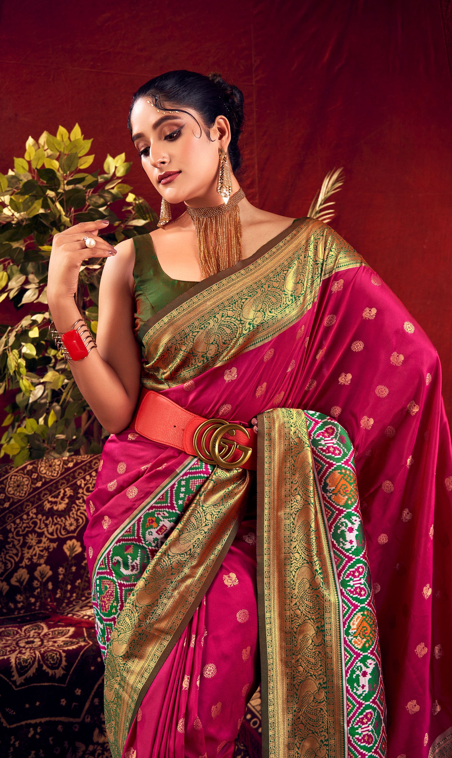 Nidhi Wine Paithani Silk Zari woven Patola Border Saree