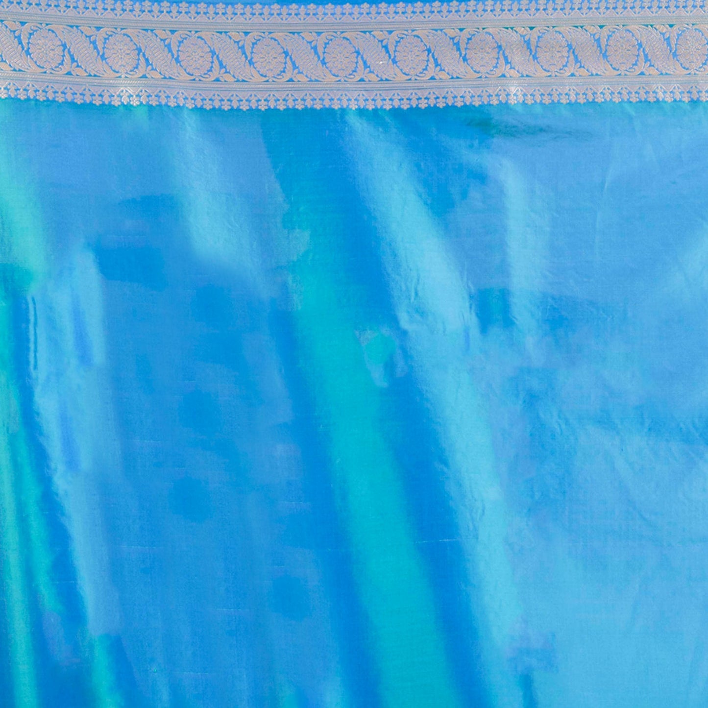 Turquoise Blue Handwoven Cutwork Katan Silk Saree - Panaya