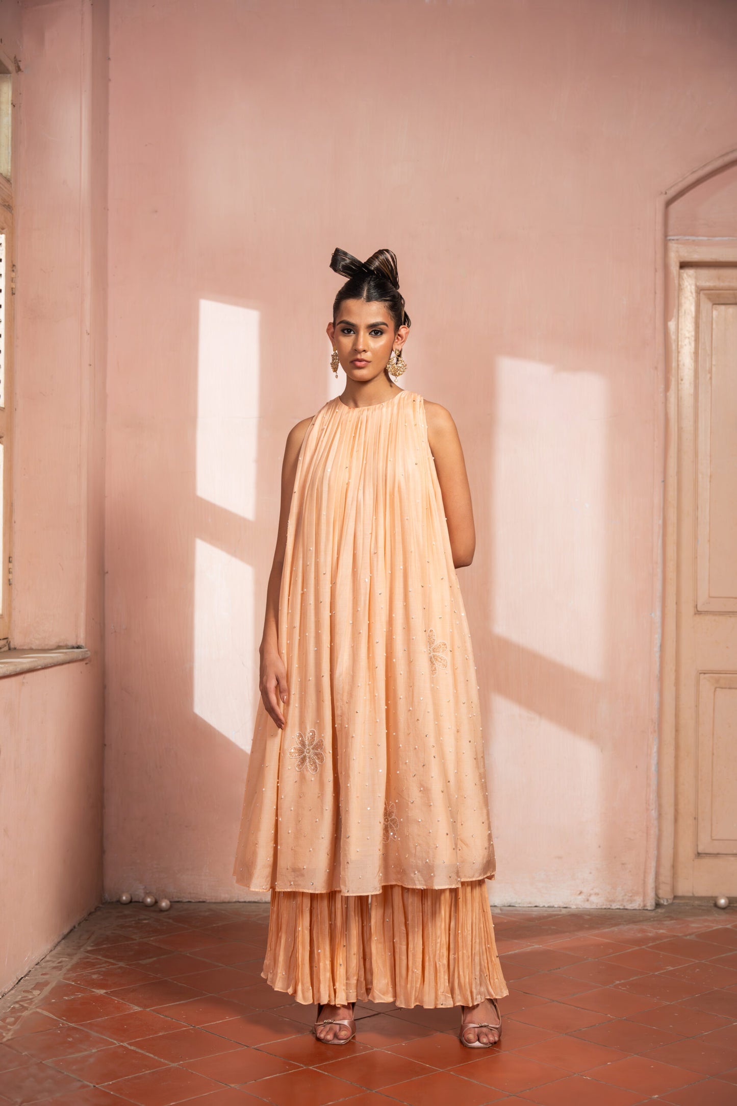 Peachy Keen Flared Kurta Set