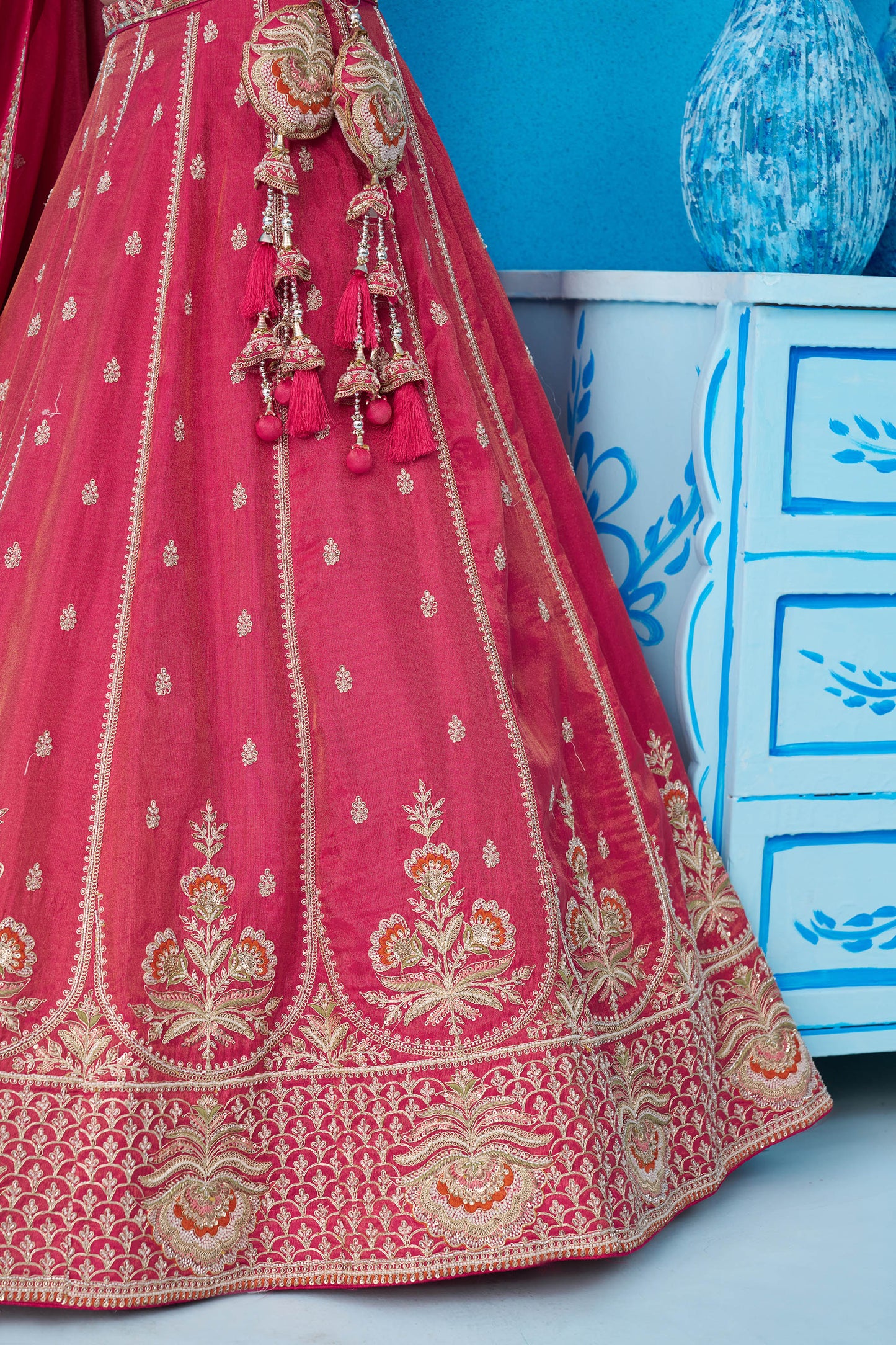 Rani Pink Tissue Beads & Sequins Embroidered Bridesmaid Lehenga