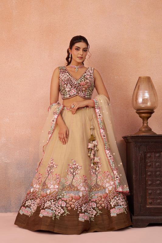 Omber Brown Net Sequins Embroidered Bridesmaid Lehenga choli