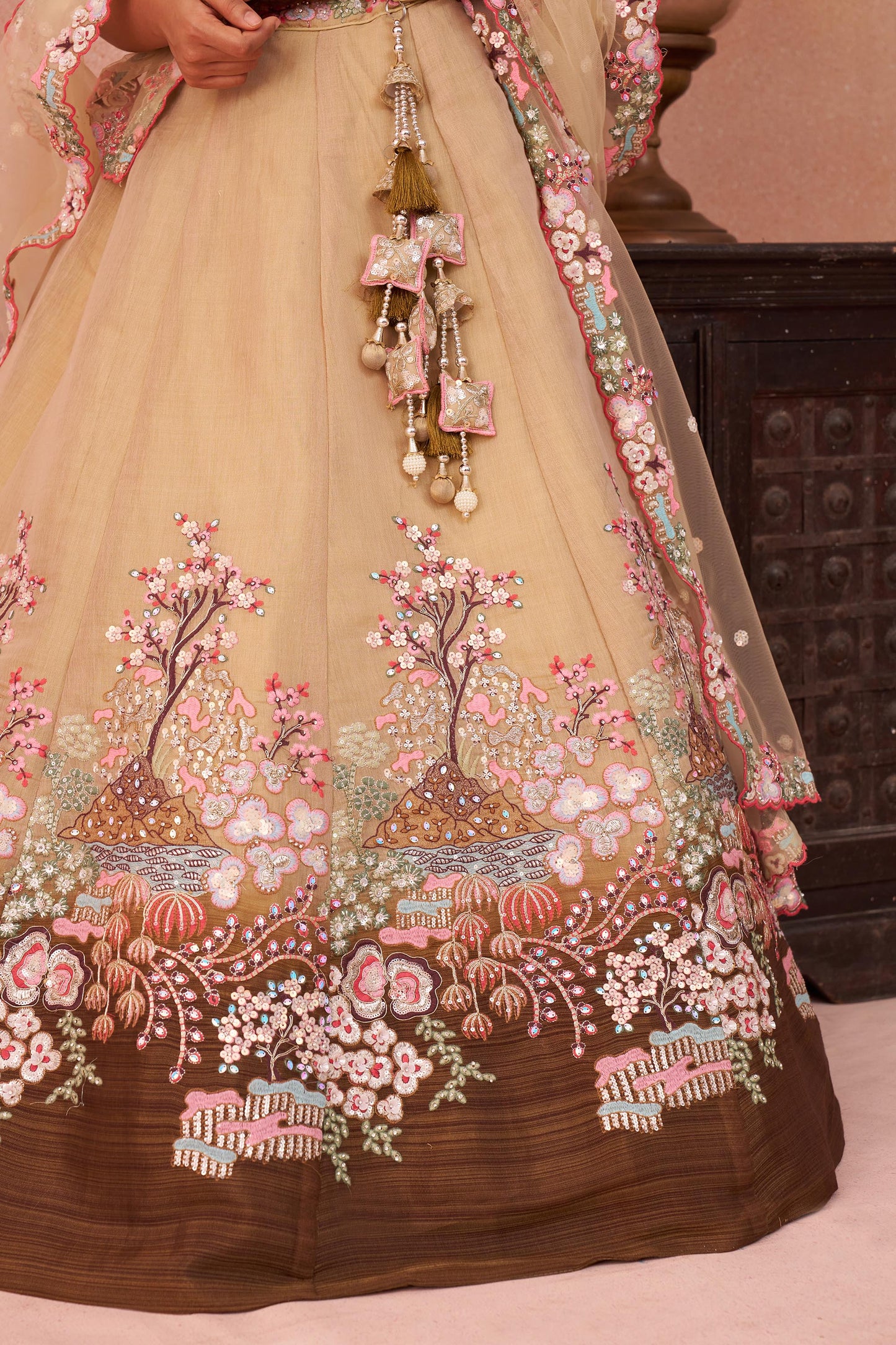 Omber Brown Net Sequins Embroidered Bridesmaid Lehenga choli