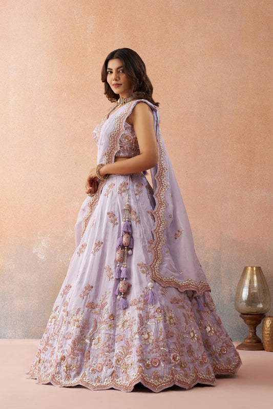 Lavender Tissue Sequins Embroidered Bridesmaid Lehenga