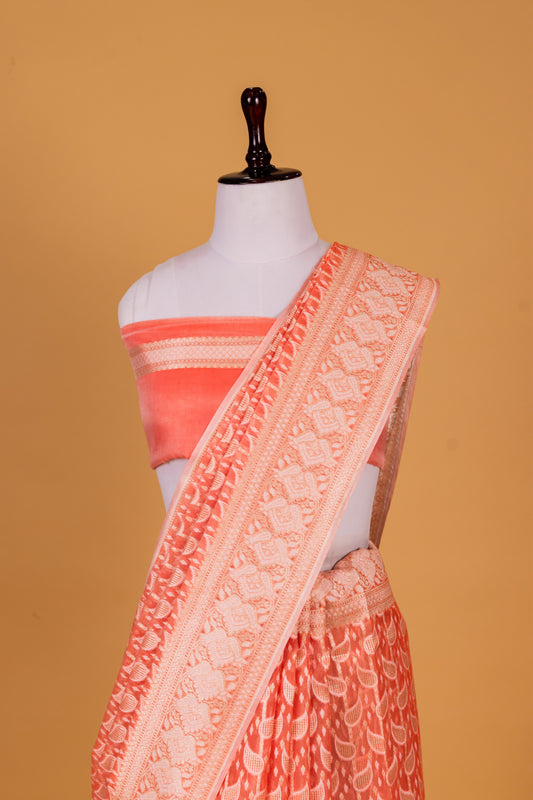 Peach Banarasi Cotton Cutwork Saree