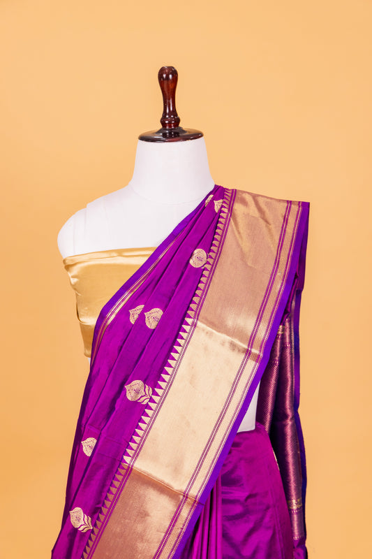 Magenta Katan Pure Silk Kadhwa Saree