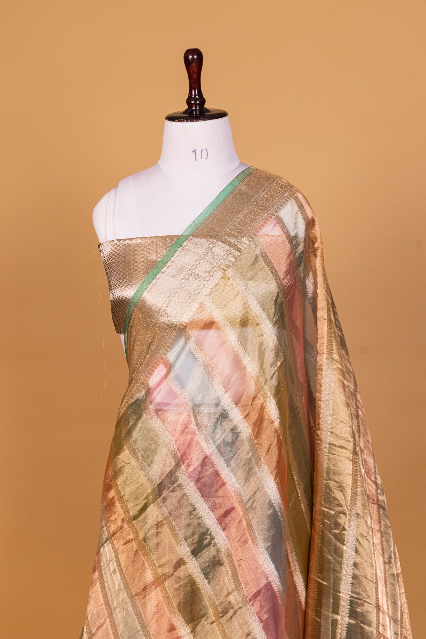 Green Tissue Pure Silk Hand Brush Painted Saree - Panaya