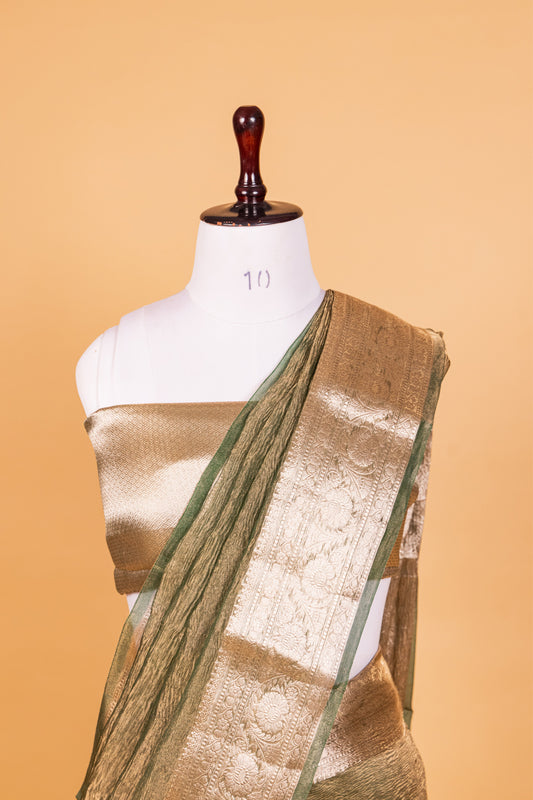 Green Tissue Pure Silk Dyed Saree - Panaya