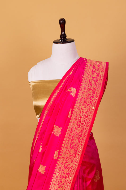 Rani Pink Katan Pure Silk Kadhwa Saree - Panaya
