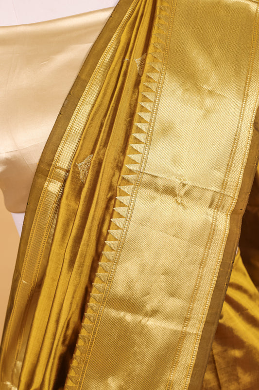 Gold Katan Pure Silk Kadhwa Saree - Panaya