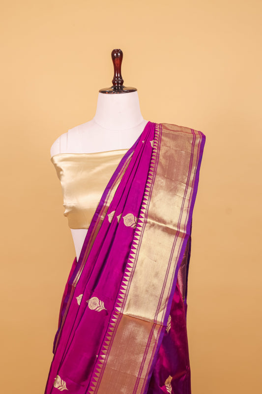 Magenta Katan Pure Silk Kadhwa Saree - Panaya