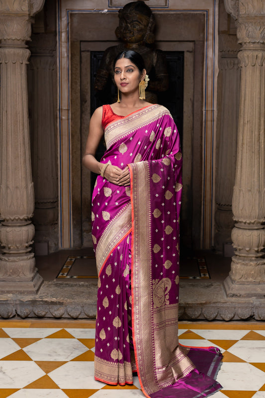 Purple Handwoven Kadwa Katan Silk Saree - Panaya