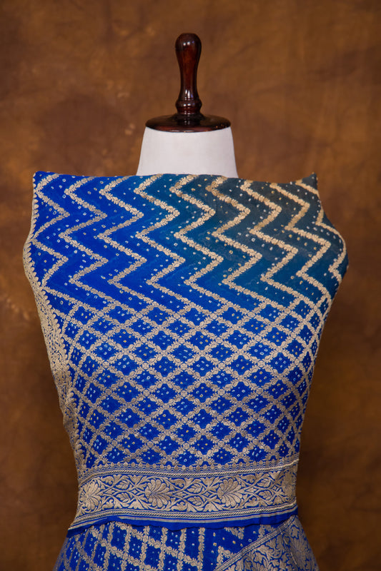 Teal Georgette Khaddi Pure Silk Dupatta - Panaya