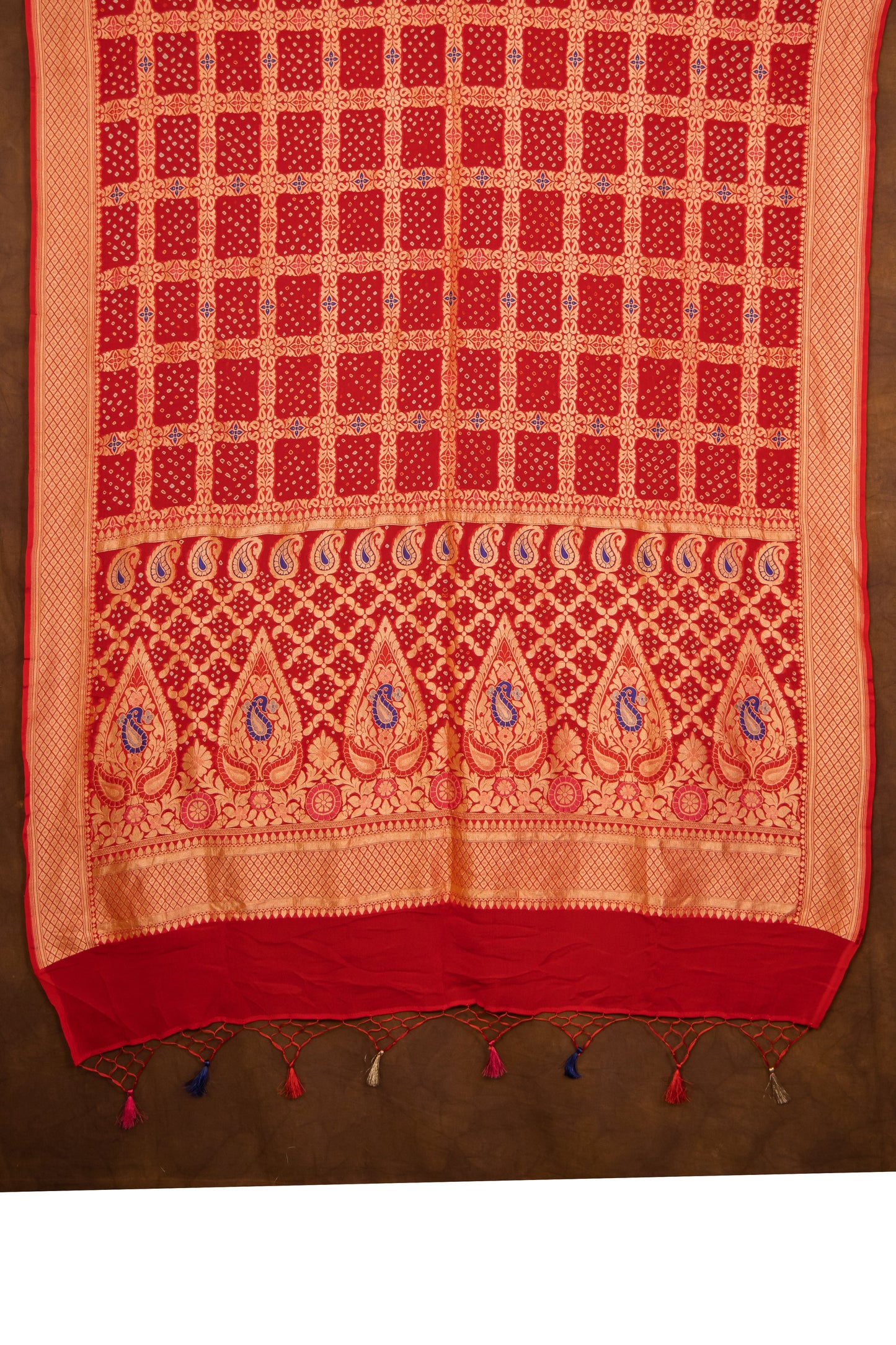 Red Georgette Khaddi Pure Silk Dupatta - Panaya
